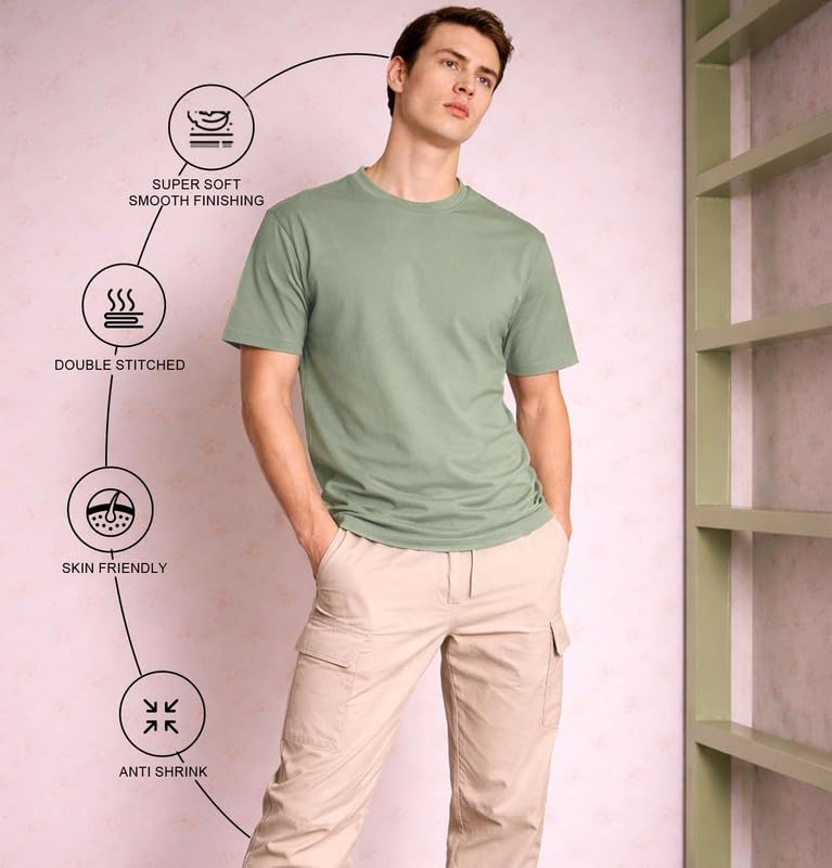 Image of Sleepynuts Men's Regular Fit Round Neck Half Sleeves Solid Casual Wear T-Shirt