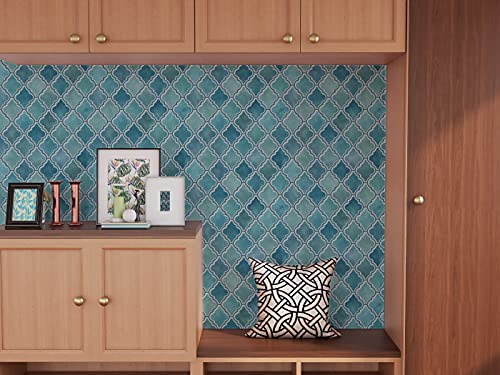 Image of DWELLSINDIA Teal Moroccan Arabesque Wallpaper for Home Decoration | Self Adhesive Peel & Stick, Thick Textured Premium Paper | Waterproof, Scratch Resistant | Living Room & Entryway | 41 x 244 cm