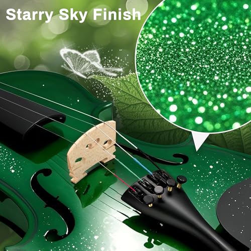 Image of Poseidon Violin for Beginner, Full Size Violin Set for Kids Student with Hard Case, Extra 4 /4 Strings Set, Violin Bow, Horse Bridges, Rosin, Shoulder Rest, Clip-on Tuner, Manual - Green Glossy