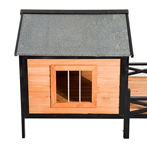 PawHut Large Dog House with Porch for Expansive Size, XL Wooden Elevated Dog Shelter, 67", Natural - Image 5