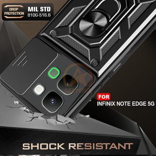 Image of Armor Bumper Back Cover Case for Infinix Note Edge 5G | Rotating Camera Cover, Ring Holder & Kickstand | Heavy Duty & 360 Degree Protection Infinix Note Edge 5G Back Cover (Black)