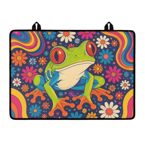 Image of Electric Stove Top Covers Heat Resistant Glass Ceramic Cooktop Cover Mat Retro Kitchen Scratch Resistant Flat Top Stove Cover, 29 x 21 Inch, Hippie Frog Daisy Print