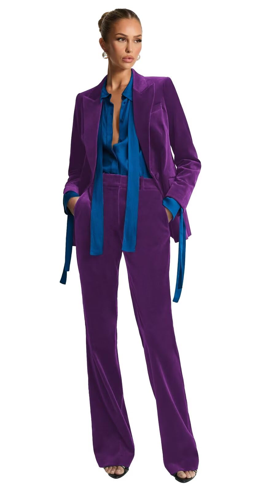 Velvet Suits for Women 2 Piece Peak Lapel Womens Suit Winter Elegant Women Suits 2 Piece Set for