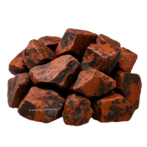 Image of Amazing Gemstone Mahogany Obsidian Raw Crystals and Healing Stones, 5 Pieces Natural Rocks for Tumbling and DIY Raw Stones and Crystals
