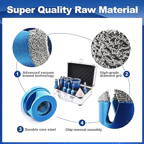 Image of Diamond Core Drill Bit Set - BRSCHNITT Tile Hole Saw Kit 1 /4 inch 3 /8 inch 4 /5 inch 1-3 /8 inch2 inch 2-1 /2 inch & 3 /8 inch Finger Bit & 2 inch Chamfer Bit for Porcelain Tile Ceramic Marble Granite Diamond Blade