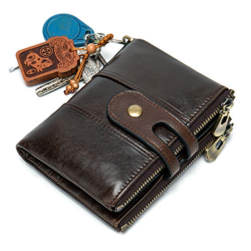 NIUCUNZH Genuine Leather Soft Bifold Rfid Wallets for Men Coin Purse Keychain Snap Zip Wallet with Chain2