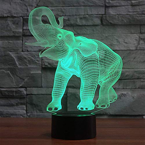 Galaxer Ilusión 3D Luz Nocturna Unicornio Lámpara 7 Colores Control Táctil 3 Baterías AA o USB con Buena Imagen de Elefante Panel Acrílico Base ABS para Decoración de la Noche de Mesa