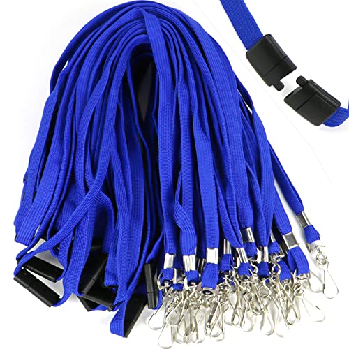Ollain 25 Pack Breakaway Lanyard with J-Hook Bulk Flat Lanyards for Name tag ID Badges (Blue Breakaway 25 Pack)