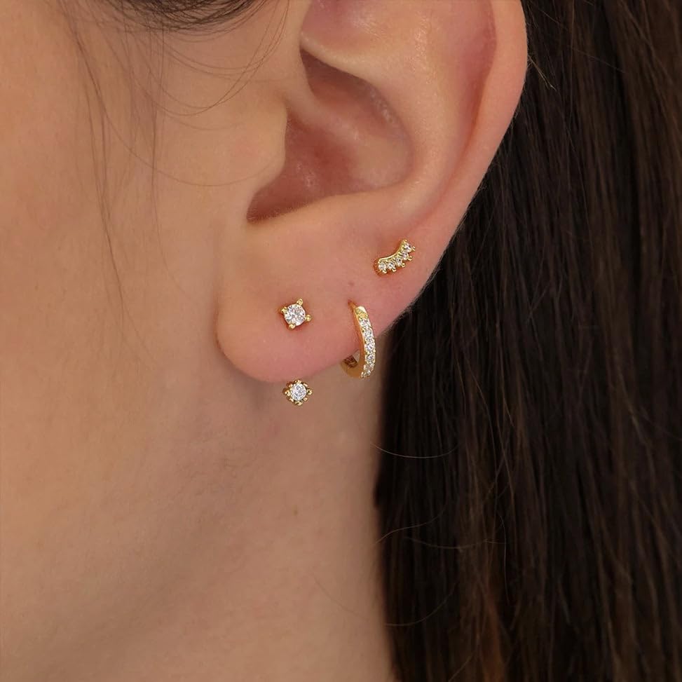 Gold Hoop Earrings for Women,Chunky 14k Gold Plated Trendy Cz Pearl Dangle Huggie Earring Stacks Set Clover Cherry Stud Dainty Twisted Wave Ear Cuff Jewelry Valentines Day Gifts for Her - Image 7