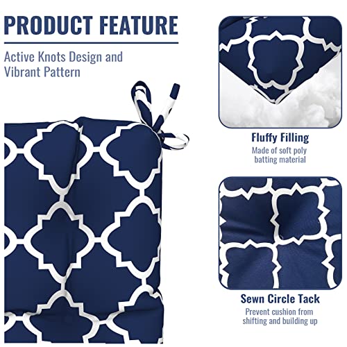 Twlear Outdoor High Back Patio Chair Cushions, Tufted Rocking Chair Cushions, Adirondack Cushions For Garden Porch Home Office Chair Use, 44” X 22” X 4”, 2 Pack, Geometry Navy #TOP3