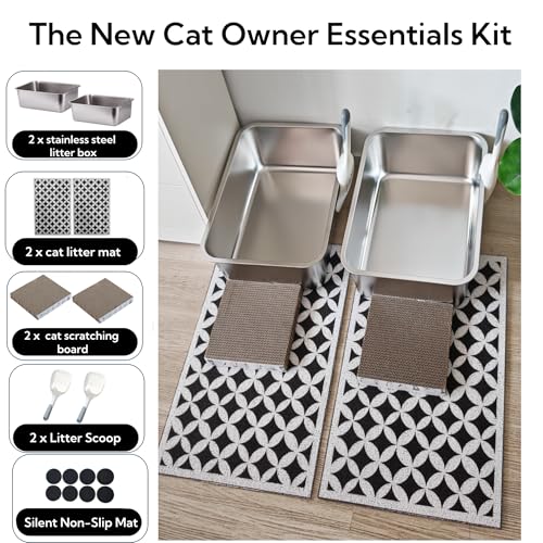 Image of 2 pack Stainless Steel Cat Litter Box with High Sides - Metal Cat Pan, Large Indoor Litter Tray, Never Absorbs Odor, Pet Toilet Supplies Smooth Surface for Kitten, Kitty, Rabbit 17.5 inch13.5 inchx6 inch