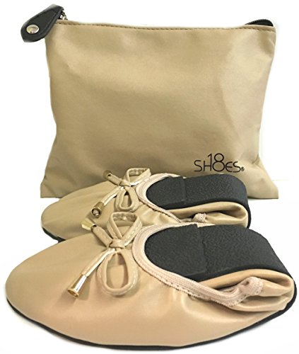 Shoes8teen Womens Foldable Ballerina Ballet Flats W/Bow 15 Colors (Small 5/6, Nude 1180)