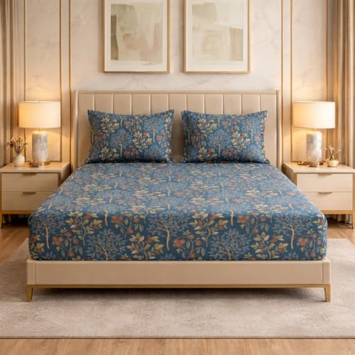 Image of BSB HOME Cloud Cotton King Size Fitted Bedsheet 78 x 72 + 10 Inches | 220 Thread Count Soft & Breathable Cotton Fitted Bed Sheet with Elastic, Deep Pocket Bedding for Home (Teal Blue)