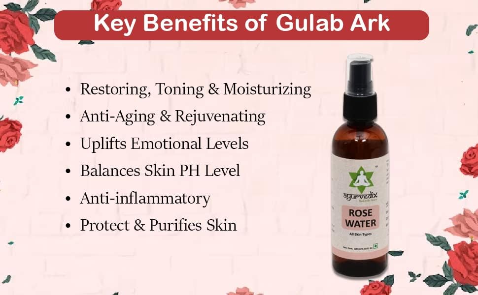 Image of Gulab Ark Rose Water 200 ml | 100% Pure Indian Rose Hydrosol | Natural Face Toner & Mist | Hydrates, Cleanses & Balances Skin pH | Paraben-Free | Suitable for All Skin Types
