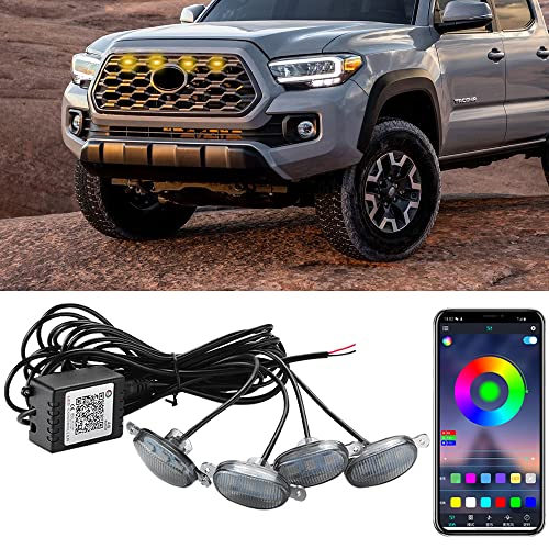 CNPAPC LED Grille Lights For 2016-2021 Toyota Tacoma TRD Pro Grille Raptor Style LED Grille Light Kit 16 Million Colors with App Control, 4 PCS with Fuse