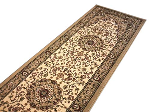 Bellagio Traditional Persian Floral Medallion Design Long Runner Area Rug, Ivory, Beige, Tan, Hallway, Kitchen Mat (32 Inch X 19 Feet 8 Inch) #TOP1