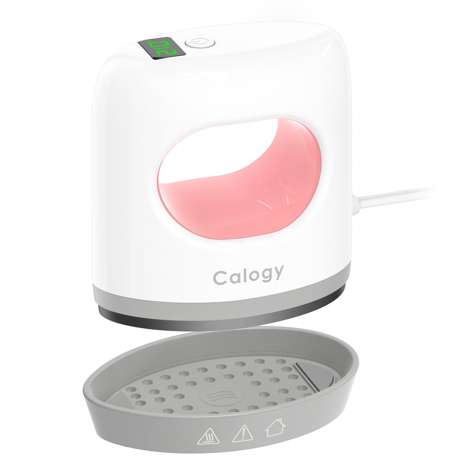 Calogy Prensa térmica Super Mini, 4 ajustes de temperatura máximo 210 °C, pantalla LED, 15 mins apagado automático, mini plancha de precisión para zapatos, gorras, posavasos y parches (Blanco Rosa)
