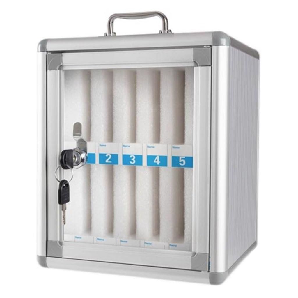 12/24/36/48/60 Slots Cell Phones Storage Cabinet, Company Conference Aluminum Alloy Mobile Phone Storage Cabinet Be Carried By Hand (Color : Silver, Size : 12)