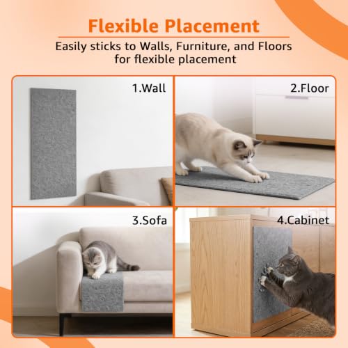 Image of Amazon Basics Cat Scratch Pad | Adhesive Scratching Mat for Cats | Protects Furniture, Walls & Sofa | Cuttable Design with Fixing Nails | Reusable & Easy Care| Grey | 40L x 100W x 1H cm