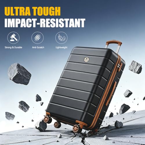 Image of KEYTANG Classic 3-Piece Luggage Set with TSA Lock, Lightweight Suitcase with Spinner Wheels, Hardshell Expandable Carry-On Luggage, 20 /24 /28 inch, Apricot Black