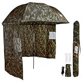 BAT Tackle Angelschirm mit Seitenwand | Inkl. Heringe und Abspannleinen | Schirmzelt | Windschutz | Regenschirm (Camou, 220cm)