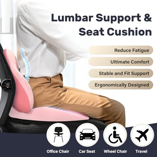Image of Coverado Car Seat Cushion and Lumbar Support Pillow, Memory Foam Ergonomic Back Support Driving Seat Cushion for Sciatica, Tailbone, Back Pain, Non-Slip Washable Cushion for Car, Driver, Office