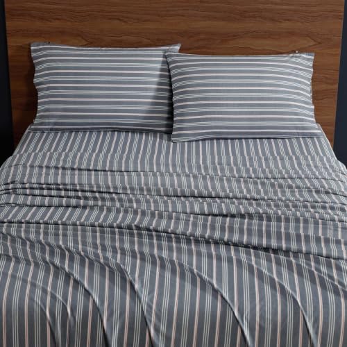 Image of Tommy Hilfiger - Cotton Percale Full Sheet Set with Pillowcase | 100% Cotton Percale, Crisp & Breathable, Fits Up to 15-Inch Mattresses, Includes Flat Sheet, Fitted Sheet & 2 Pillowcases