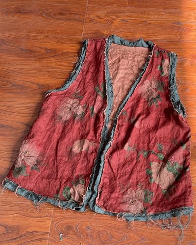 Women's Linen Short Vest Vintage Chinese Printed Sleeveless Clashing Vest Lightweight Casual Vacation Tops Cardigan2
