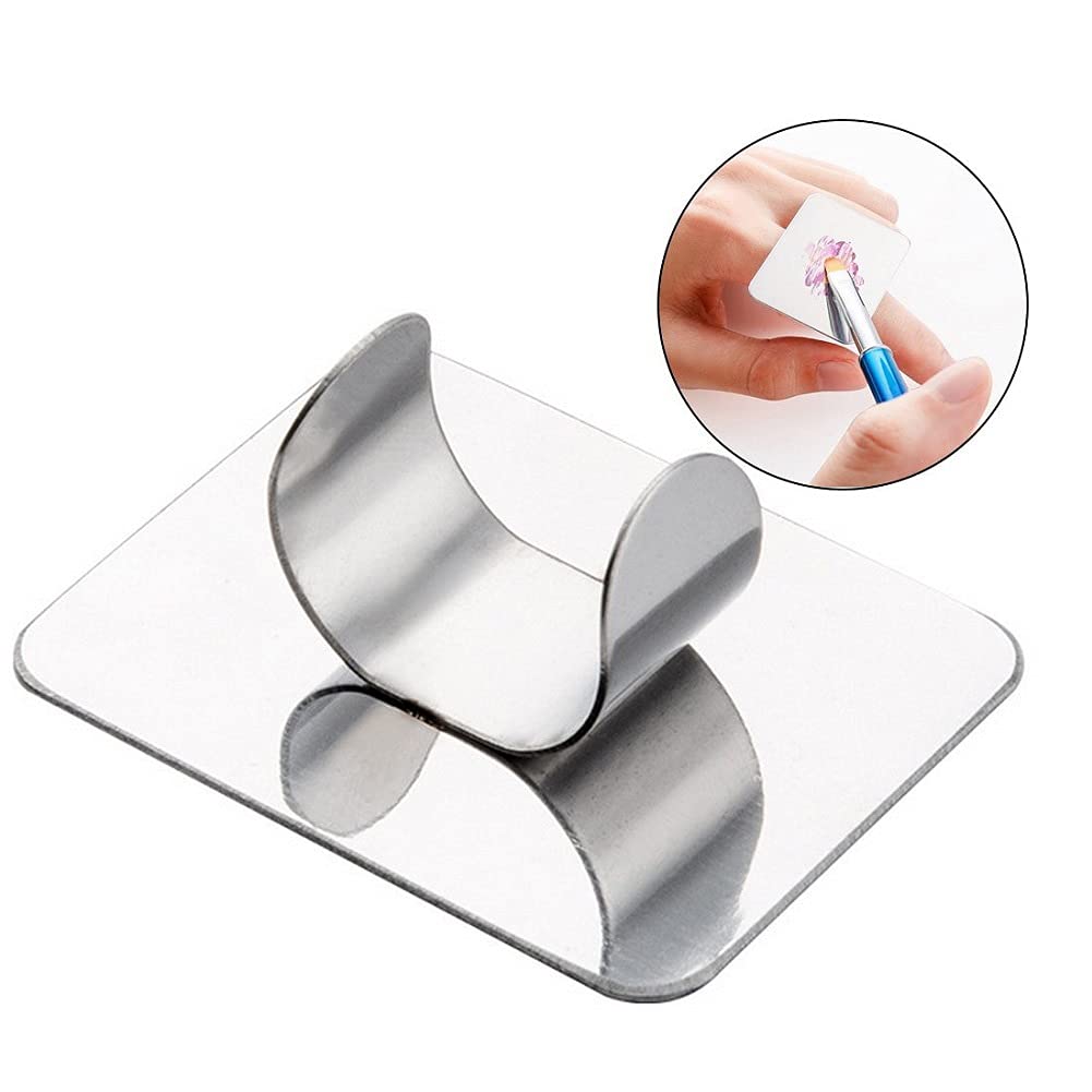 2 piezas de paleta cuadrada de acero inoxidable, mini anillo, paleta de maquillaje, herramientas de pintura de desenfoque de uñas, arte de uñas, se puede utilizar para sombra de ojos, mezcla de 5