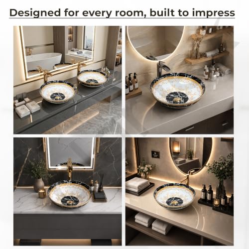 Image of Plantex Ceramic Round Wash Basin for Bathroom /Designer Table Top Basin /Countertop Vessel Sink for Restaurant /Hotel - (15.5x15.5x4.5 Inch)