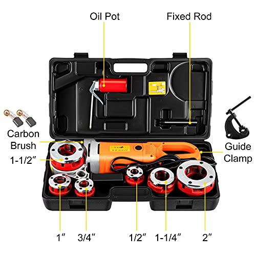 VEVOR Tragbare Gewindeschneidmaschine, Elektrischer Rohreinfädler für Rohre mit Tragetasche, 6 Matrizen 1/2, 3/4, 1, 1-1/4, 1-1/2,2, 2300 W 220 V Elektro-Gewindeschneidmaschine(EU PLUG 220V)