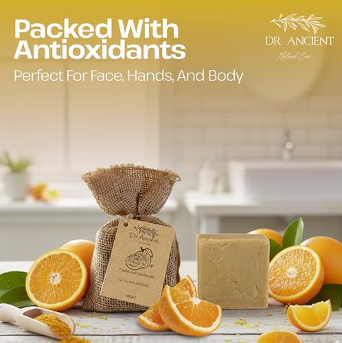 Image of Dr.Ancient Citrus Soap Bar, Organic Soap Bars Handcrafted the Traditional Way, Natural Chemical-Free, Vegan, Used for Face Wash, Body Wash, and Hand Cleansing, Refreshing, Exfoliating