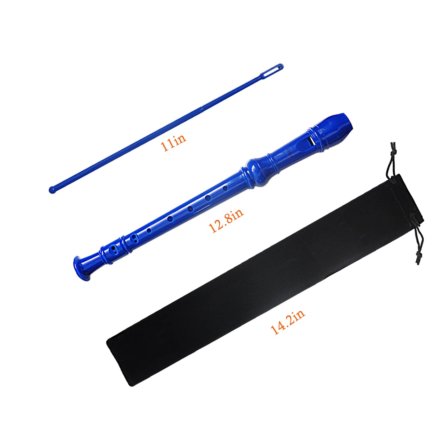 Instrumento de flauta soprano de 2 piezas para adultos, principiantes, estilo alemán, llave C, 8 agujeros, descendiente con varillas limpias, estuche de almacenamiento (azul y blanco)