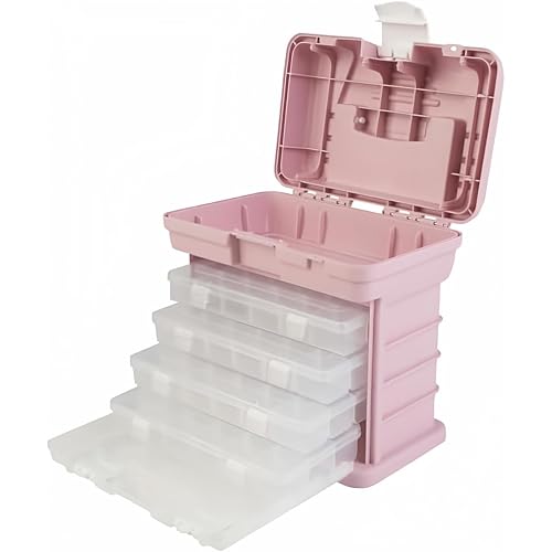 Portable Tool Box - Small Parts Organizer with Drawers and Customizable Compartments for Hardware, Fishing Tackle, Beads, or Crafts by Stalwart (Pink)