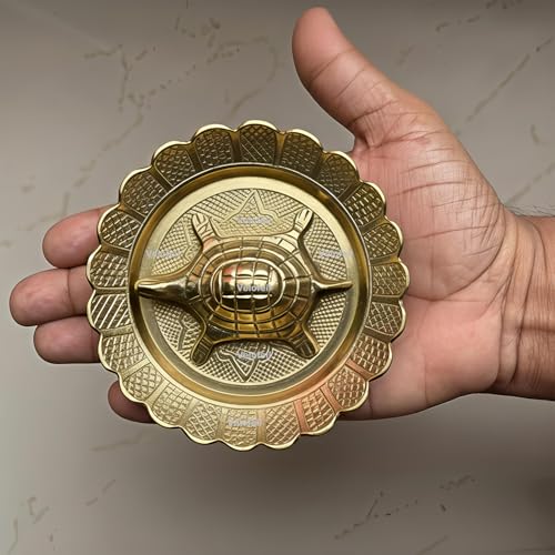 Image of 11cm & 200g Weight Large Vastu Feng Shui Pure Brass Tortoise with Plate for Career Opportunities & Good Luck, For Home & Office, Vastu Remedies, Positive Energy Showpiece, Home Decor Turtle Kachhua