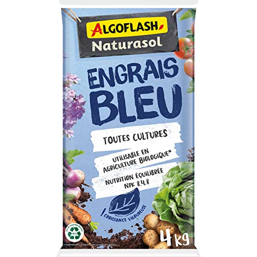 ALGOFLASH NATURASOL Engrais Bleu, Utilisable en Agriculture Biologique, Toutes Cultures, 4 kg, ABIOBLEU4