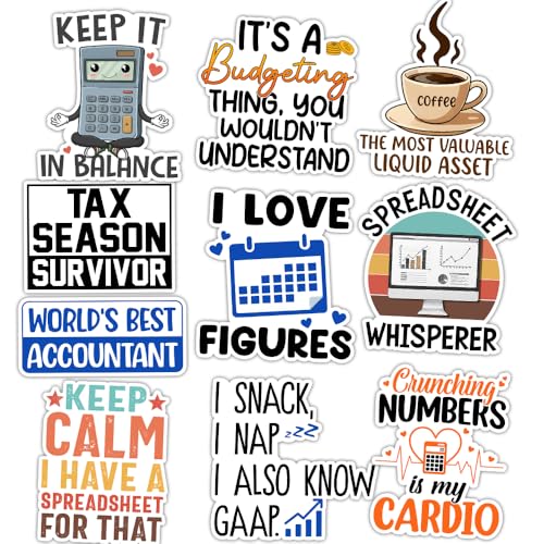 ULTRAVUTT 10PCS (3X3) Accountant Stickers, spreadsheet Sticker, Funny Office Quote Accountant Accounting Decals Waterproof Vinyl Sticker for Books Laptops Phone Water Bottles
