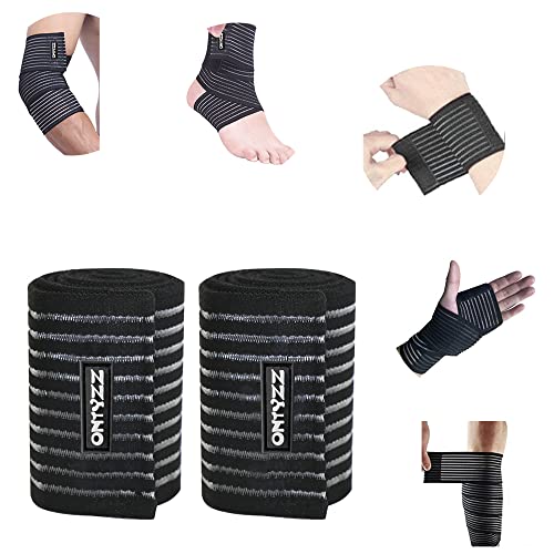 ONTYZZ Vendaje de Codo Soporte 1 Par Alta Elasticidad Vendaje de Muñeca Soporte de Mano para Deporte Gimnasio Corriente Sentarse en Cuclillas Entrenamiento Tobillera Vendaje de Tobillo Negro/90cm