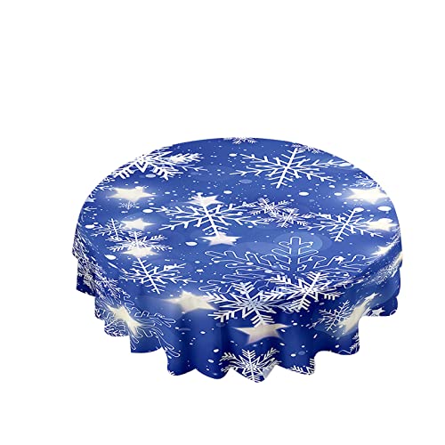 Hixingo Manteles Navideños Redondos, Pattern Copo de Nieve Mantel Navidad Impermeable Antimanchas Mantelerias Modernas para Fiesta Restaurante Comedor Cocina (Estrella Blanca,Diametro 180cm)