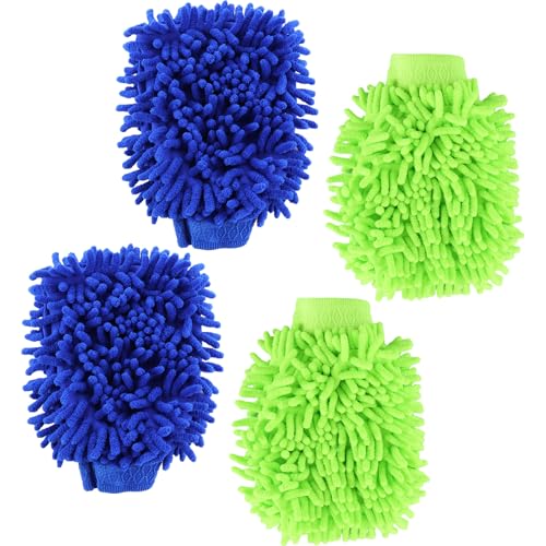 ASelected 4Pcs Car Wash Mitt Treasure Blue Green
