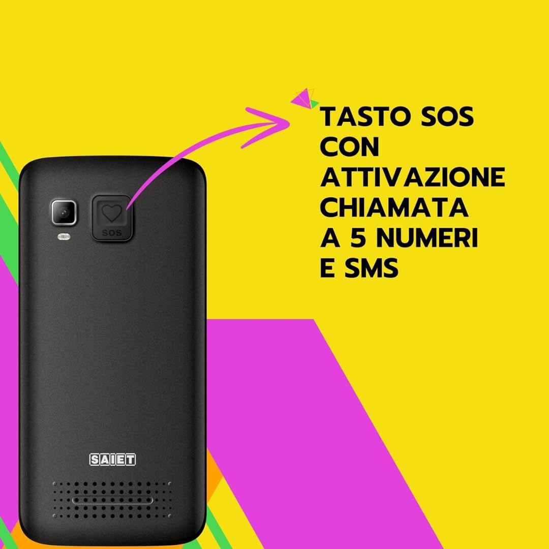 SAIET - Cellulare Smart Senior STS502 - Telefono Per Anziani 4G e Bluetooth -Tasti e Lettere Grandi - Smartphone con Whatsapp e SOS - Cover in Silicone Inclusa - Nero