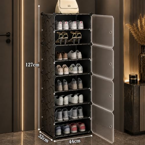 Image of AYSIS Premium Foldable Plastic Shoe Rack for Home, ๐ ๐๐จ๐จ๐ซ ๐ ๐๐ก๐๐ฅ๐ Shoe Cabinet, Dustproof & Waterproof Organizer, Portable Space Saving Storage for Entryway, Bedroom & Living Room, Black