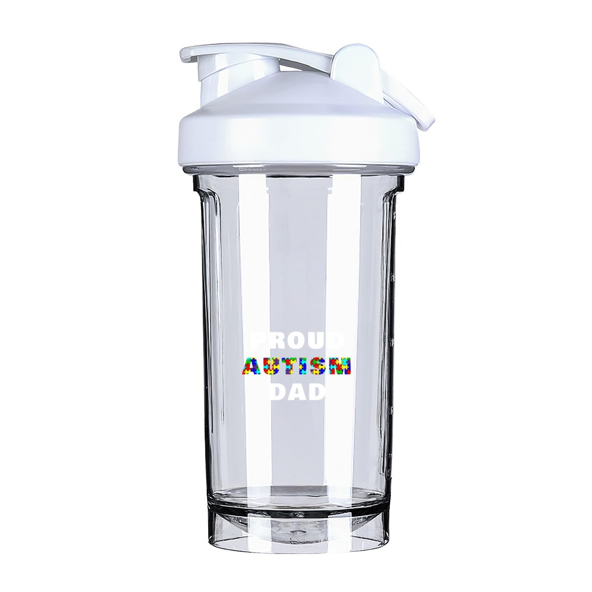 Proud Autism Dad Autism Awareness 18 Ounce Shaker Cup,Fashion Theme Pattern Shaker Bottle Leak-proof Workout Shake Bottles 500ML/18 oz Perfect for Pre Workout White 0