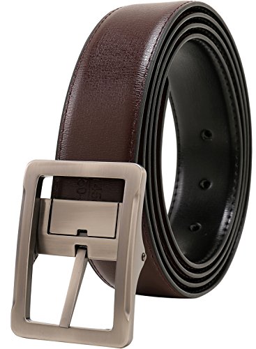 Image of beltox fine Men's Dress Belt Leather Reversible 1Piece (not 2) 1.25 inch Wide Rotated Buckle Gift Box