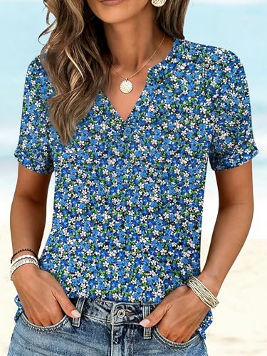 Image of ANRABESS Womens Short Sleeve V Neck Tops Summer Casual T-Shirts Blouses 2026 Spring Trendy Beach Vacation Clothes