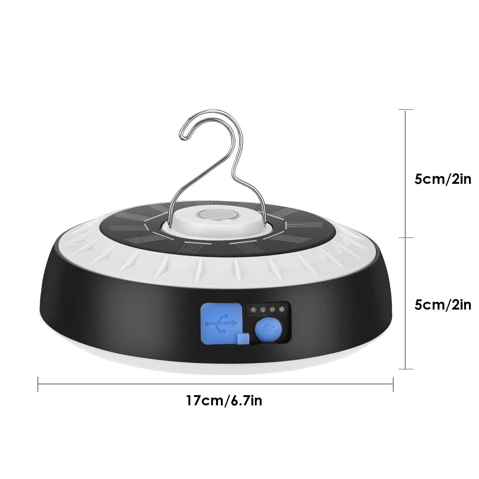 Lampada da campeggio a LED solare, Luce per Tende Ricaricabili USB con gancio, Lanterna da Campeggio Luce Esterna Magnetico Tenda luminosa con telecomando 6 modalità per Campeggio Escursionismo