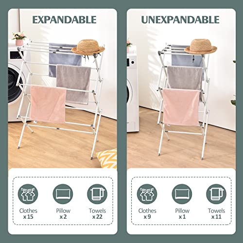 Toolf Expandable Clothes Drying Rack, Foldable Laundry Drying Rack, 3-Tier Collapsible Clothing Dryer, Adjustable Towel Rack For Air Drying Clothing, Bed Linen, Clothing, Socks, Scarves, White #TOP2