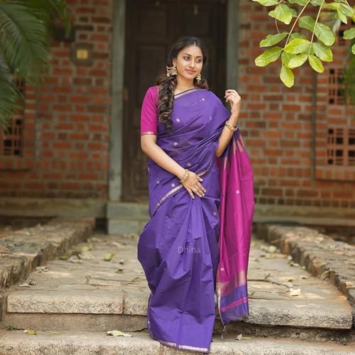 Image of Original Maheswari Cotton Silk Saree for Women | Kanjivaram Pure Silk Cotton Sari with Blouse | Zari Work | Tassels | Handloom Weave