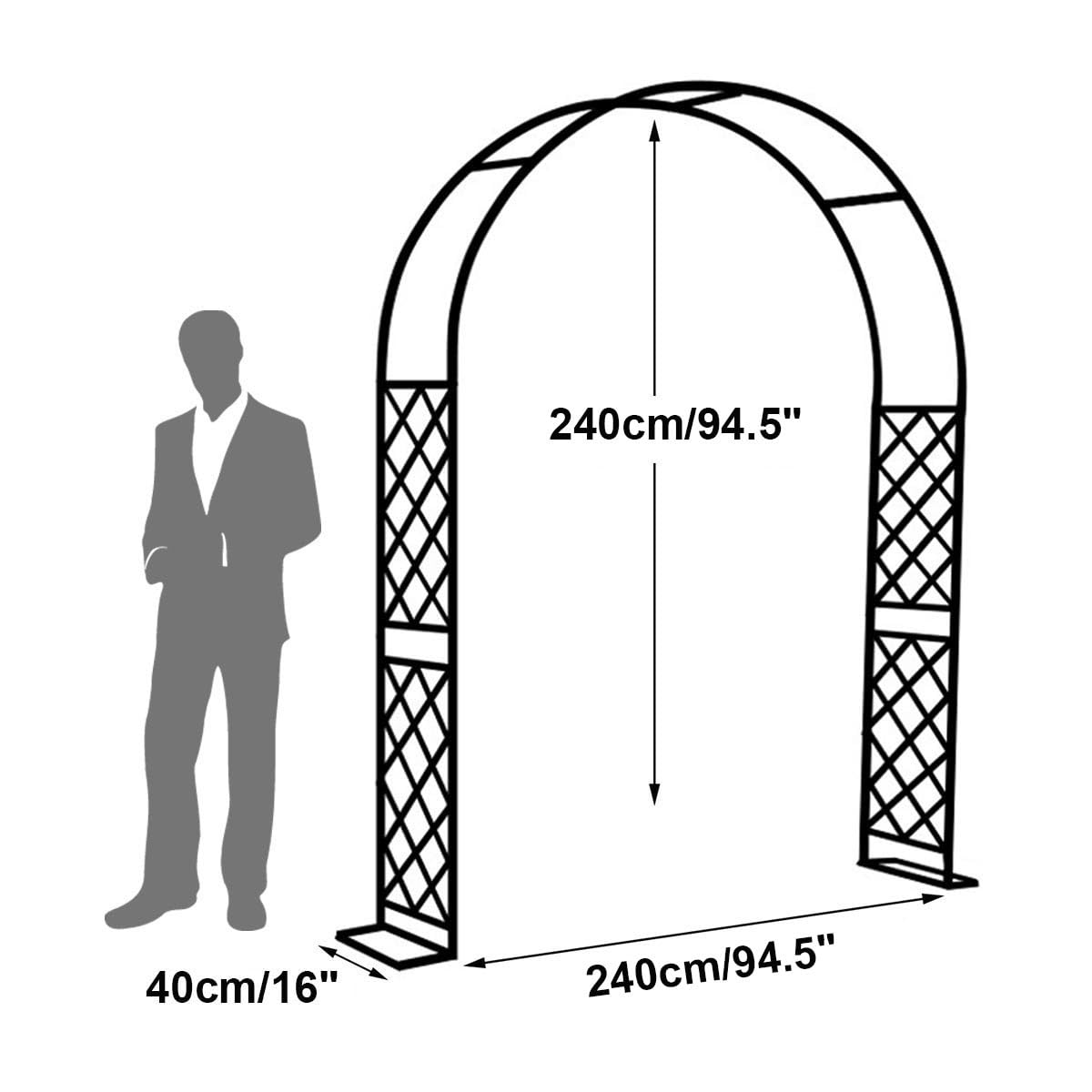 Arco da giardino in metallo, Piante rampicanti ad arco for da giardino in acciaio(Black,WxHxD 240x240x40cm)