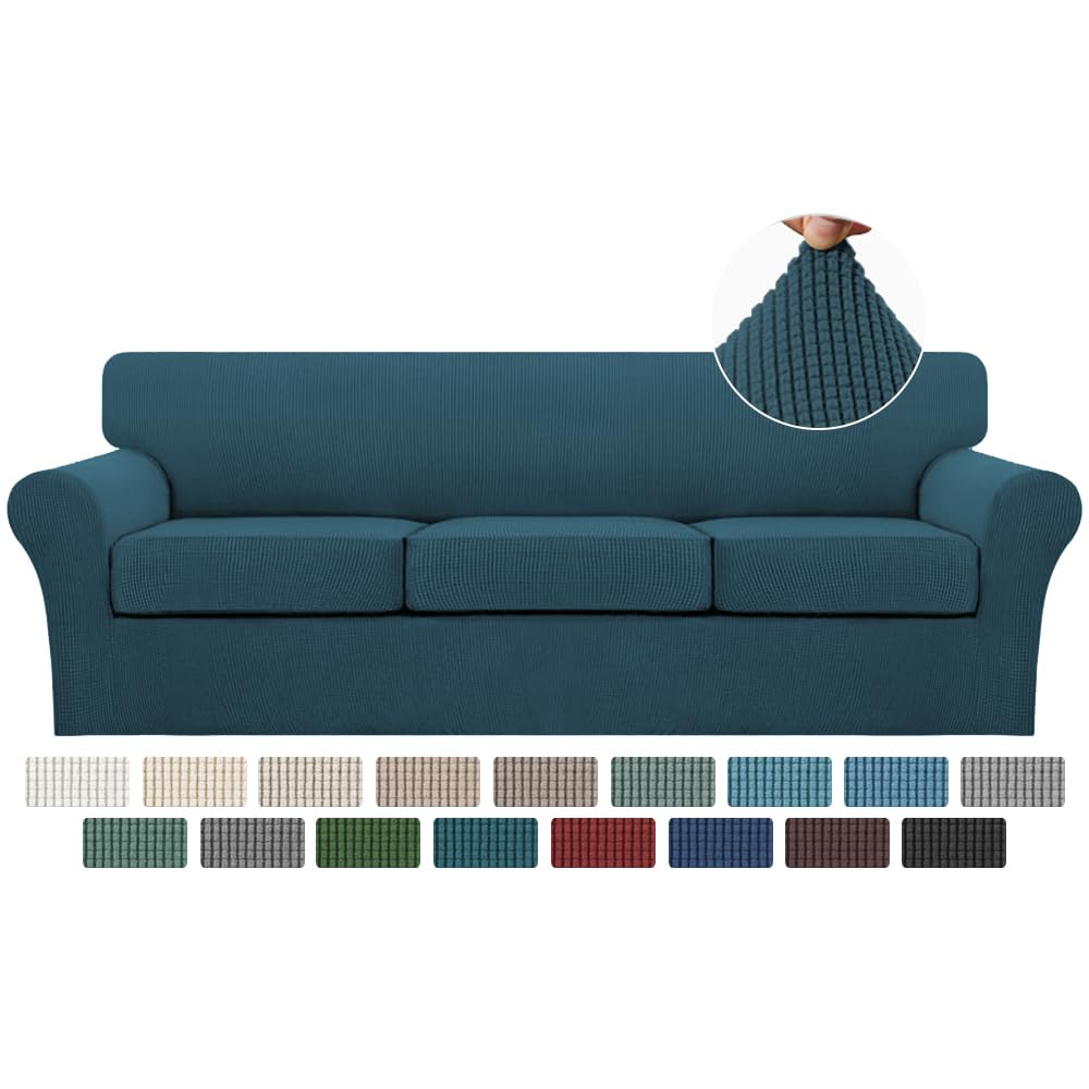 Turquoize4 Piece Sofa Cover Couch Cover for Dogs Extra Large Sofa Slipcovers for 3 Separate Cushion Couch XL Couch Cover(1 Base Cover Plus 3 Large Cushion Covers) Thick Fabric (XL Sofa, Deep Teal)